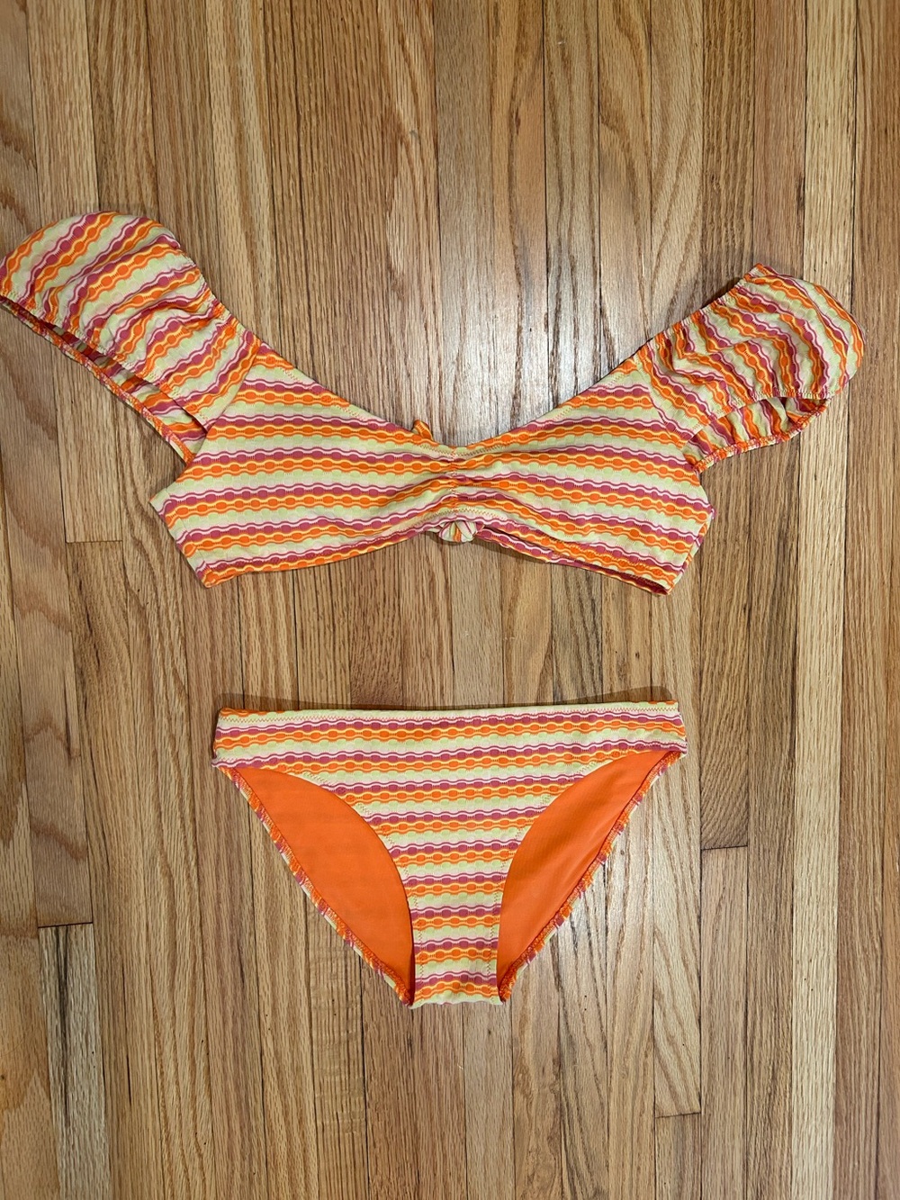 aerie Knit Two-Piece Bikini Set in Orange, Yellow, Pink